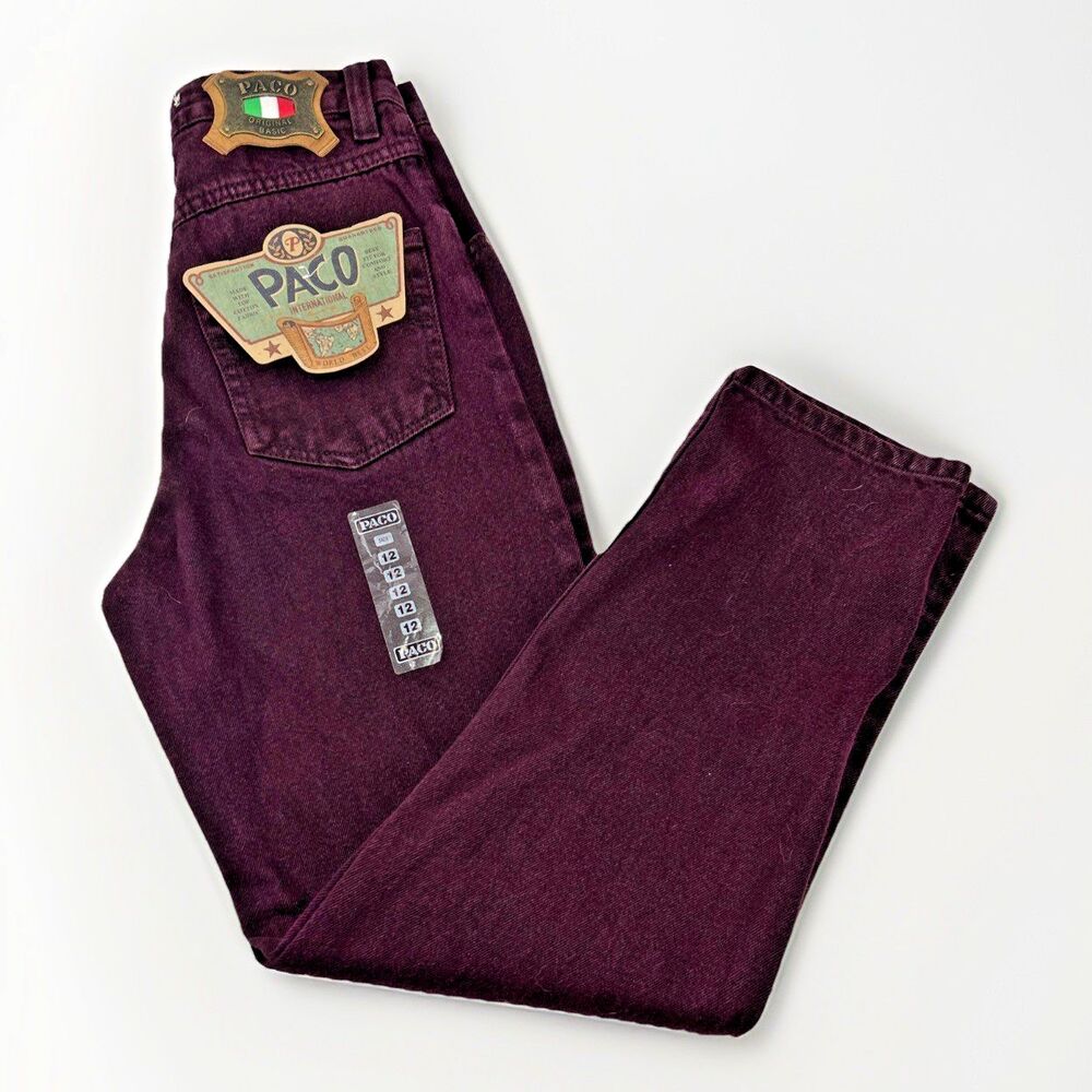 VTG Paco Jeans Boys Sz 12 Plum Original Basic Metal Logo Tag Acid Wash RARE NWT!